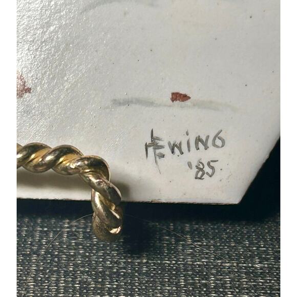 F. King ’85 Hand Painted Ceramic Tile Winter Bunny Snow Scene Hexagon Art - Picture 3 of 3